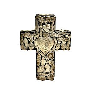 Handcrafted Black Wooden Cross Decor With Intricate Religious Symbolism